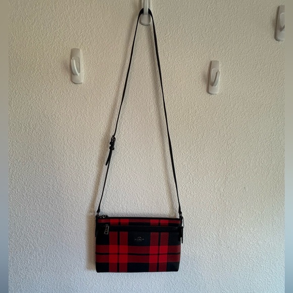 Coach Handbags - EUC Coach East West Buffalo Plaid Print Crossbody Bag with Pop-Up Pouch